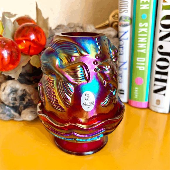 Vinage Fenton Atlantis Koi Fish Red Carnival Glass Signed and Sticker - Picture 1 of 7